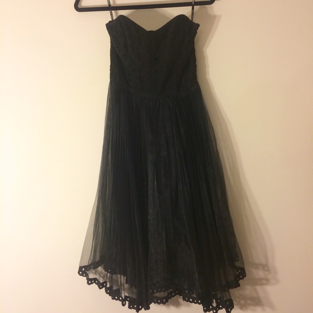 Betsy Johnson black lace and silk strapless dress