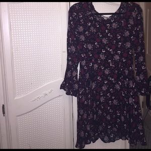 NEW  black/purple Floral long sleeve dress