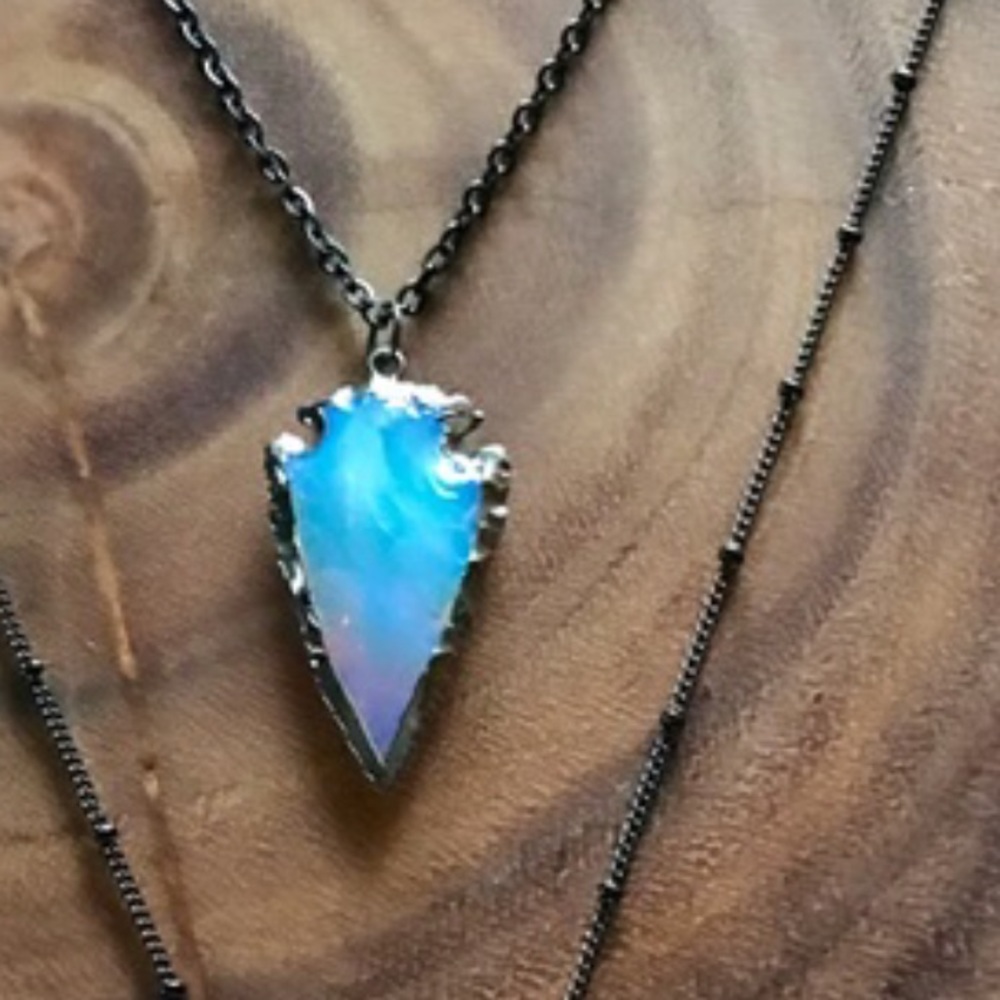 Opalite Arrowhead gunmetal  Pendant Necklace