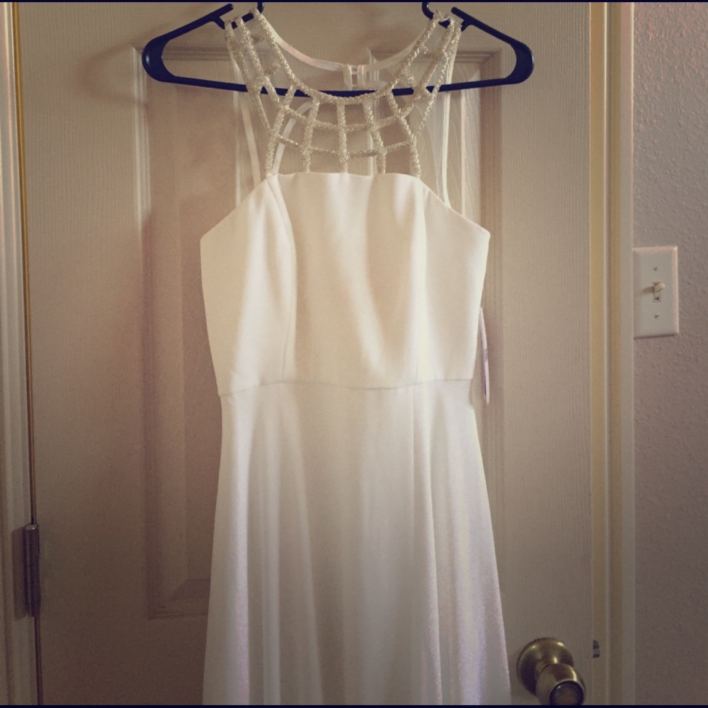 Beaded chiffon maxi dress with front slit
