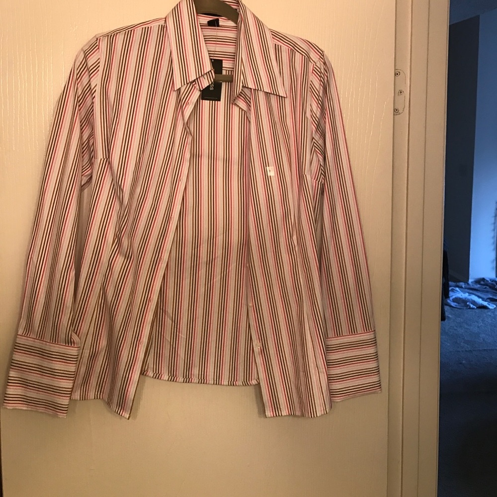 Colorful striped button up shirt, brand new!