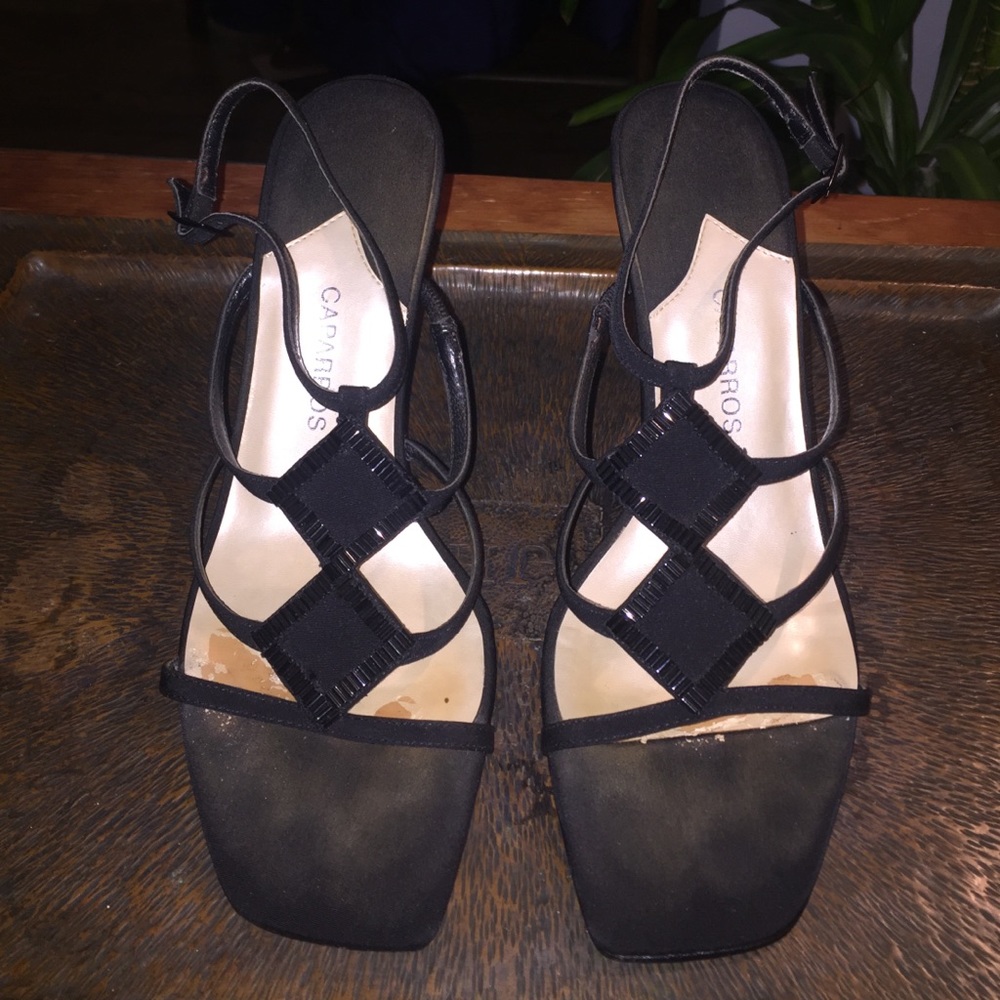 Black beaded strappy sandals