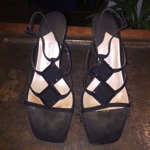 Black beaded strappy sandals