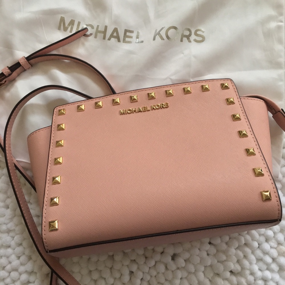 Michael Kors Selma Pastel Pink Stud Messenger Bag