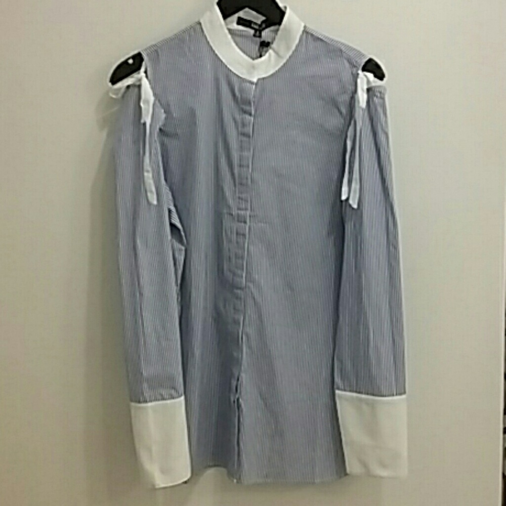 Mandarin neck stripe button up