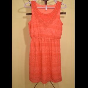 Coral/ salmon lace mini dress