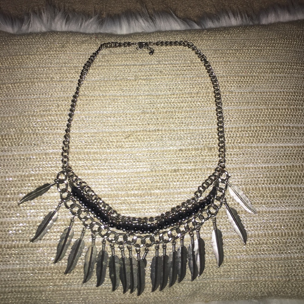 Silver Feather Statement Necklace