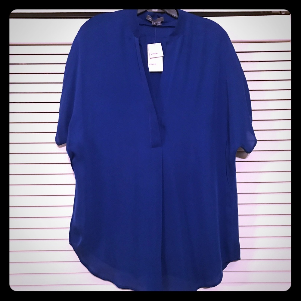 Vince V-Neck Cap Sleeve Silk Blouse