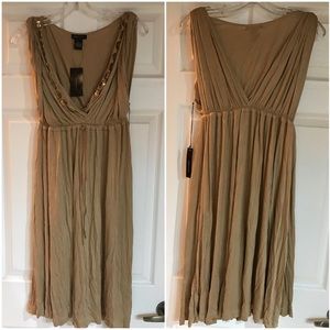 BCBG Gold Ruched Twisted Shoulder Dress
