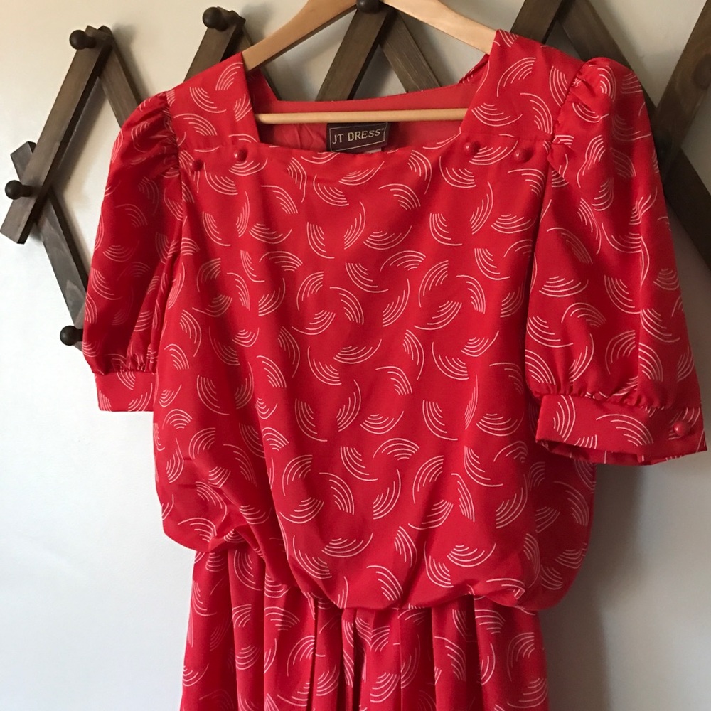 Vintage Red Pleated Midi Dress