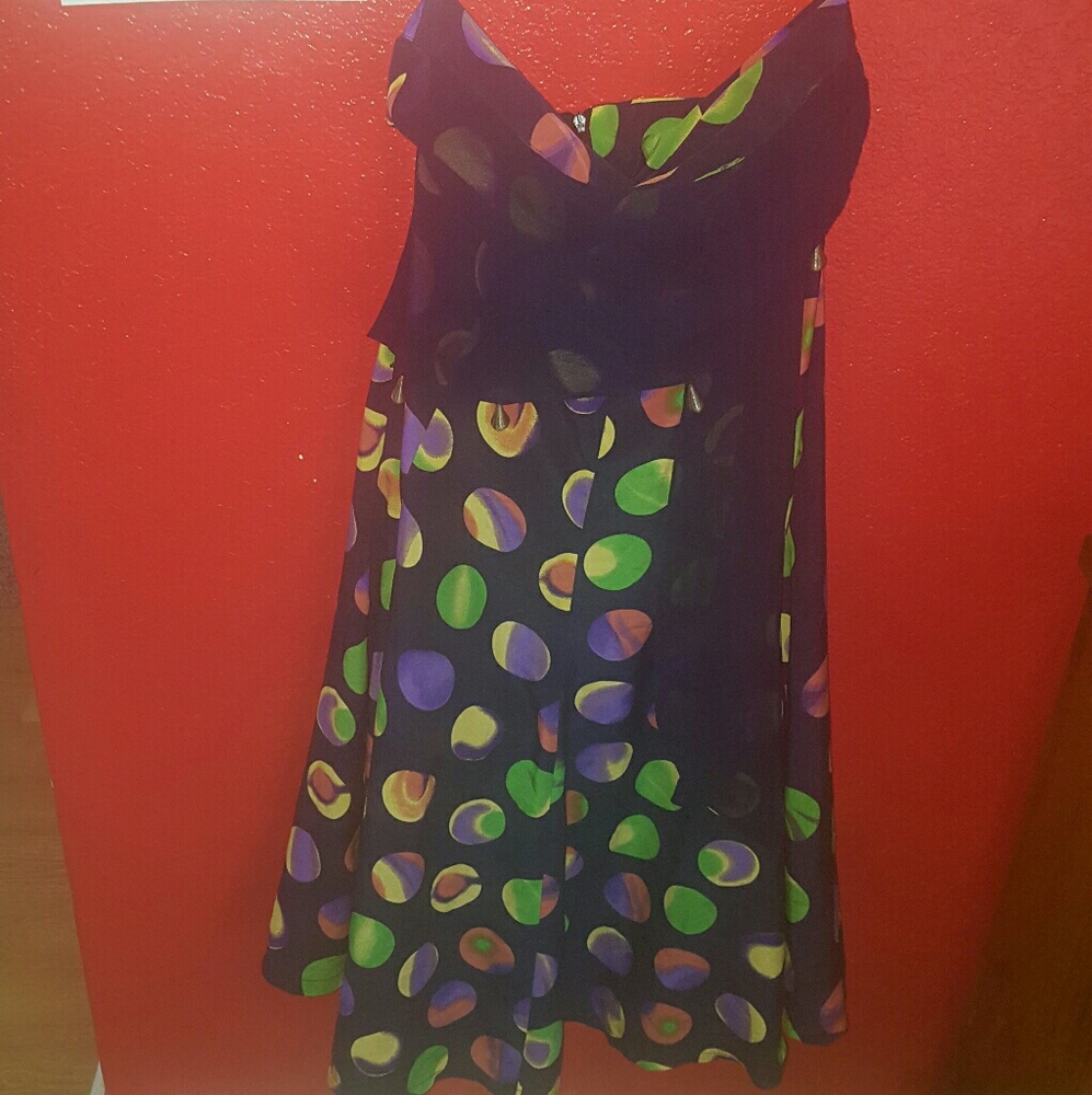 Strapless Navy colored polka dot dress