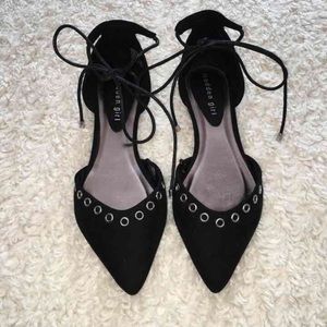 New 6.5 Madden Girl Black Lace Up Flats