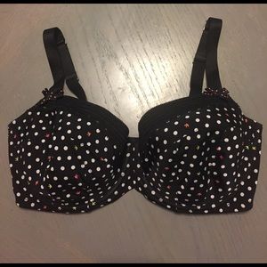 Black bra with orange yellow and pink sparrows