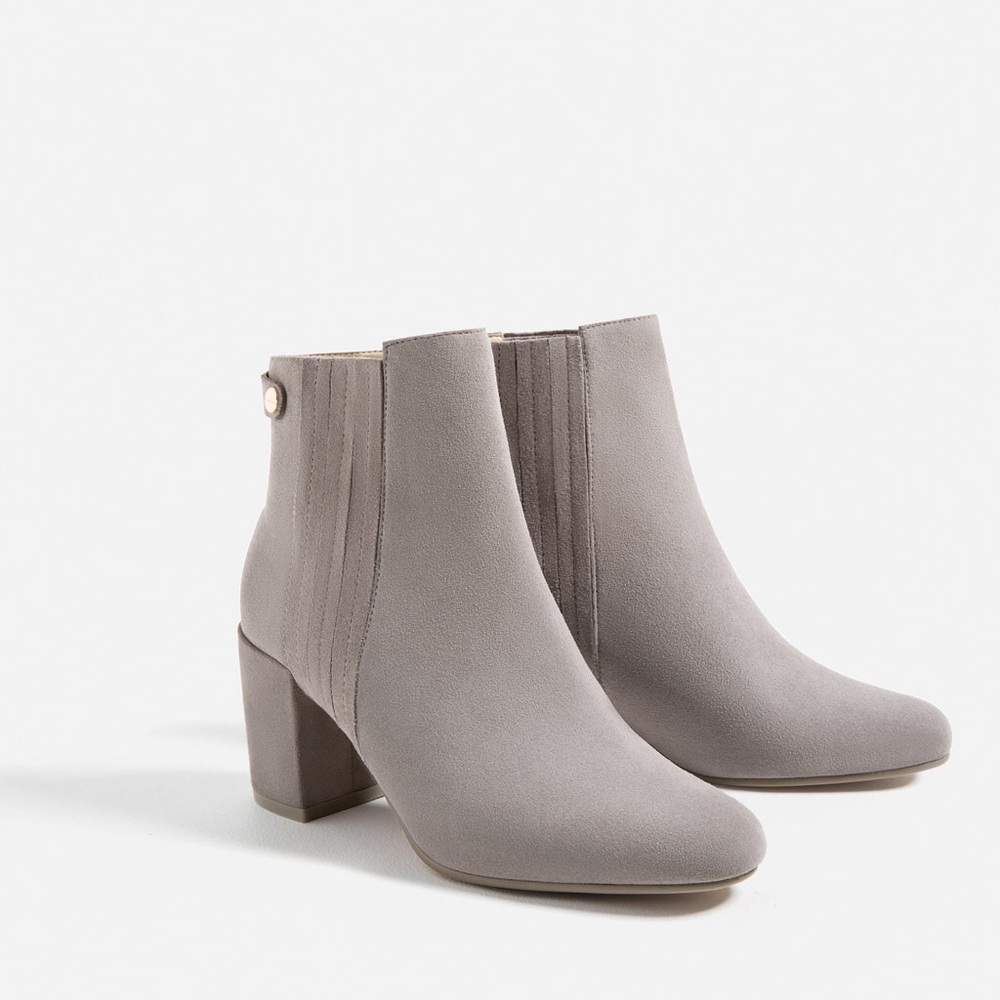 Zara grey suede heeled boot with gold detail