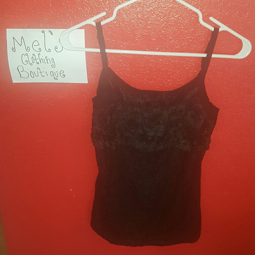 Black floral lace tank top