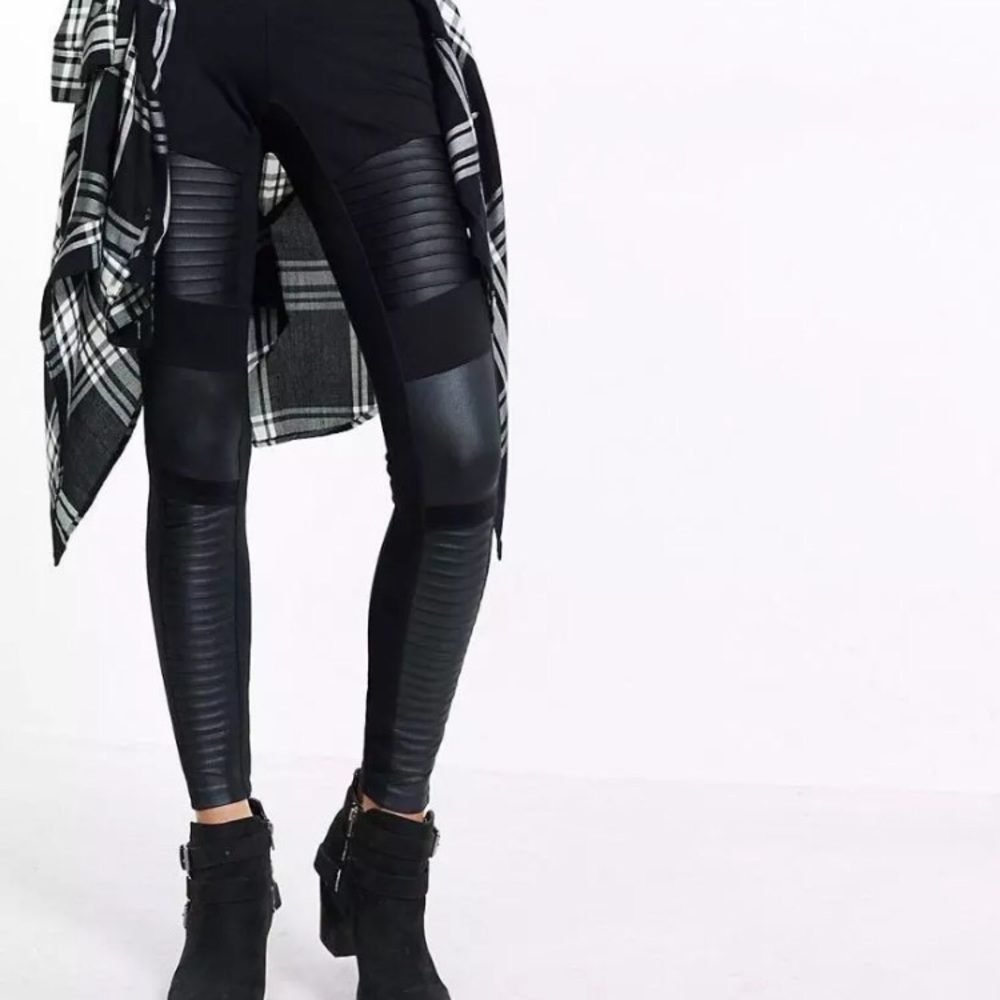 Express "Shiny Pintucked Inset Ponte Leggings"