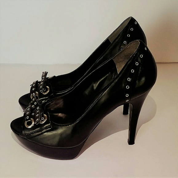 Guess Open Toe Black Leather Pumps (Size 7M) - Picture 2 of 4