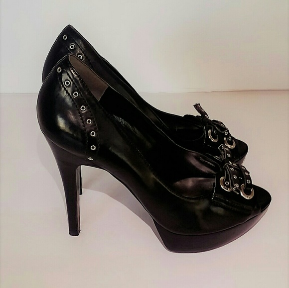 Guess Open Toe Black Leather Pumps (Size 7M) - Picture 3 of 4