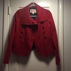 Red cropped pea coat