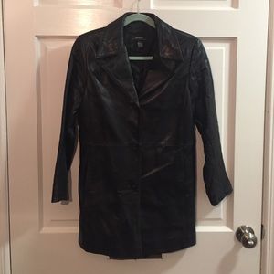 Leather mid length trench coat