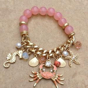 Gold Tone Coral Charm Beach Nautical Bead Bracelet