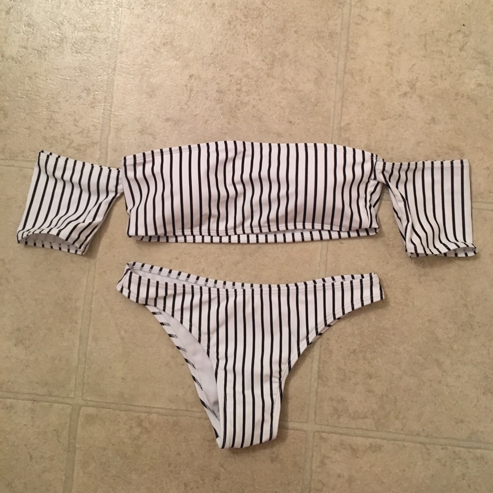 Off the Shoulder Striped Bikini, Zaful Size S
