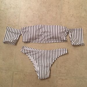 Off the Shoulder Striped Bikini, Zaful Size S