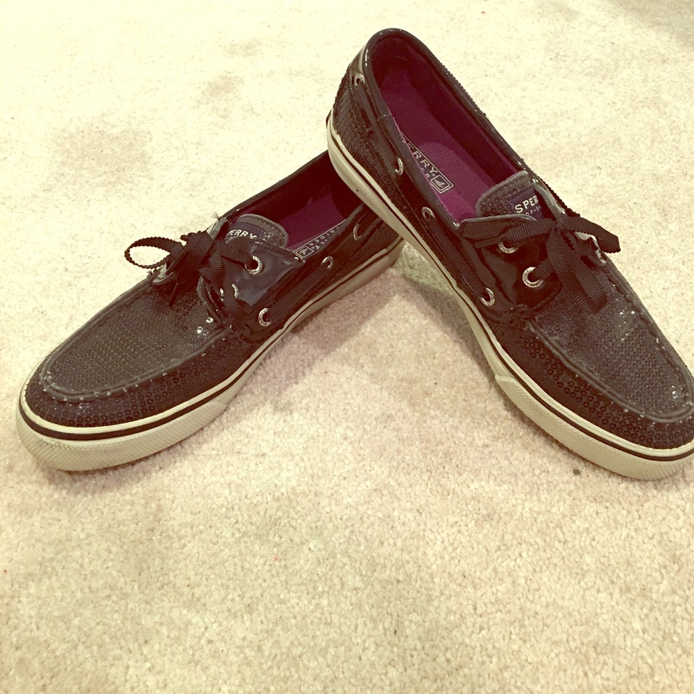 Black sequin sperrys