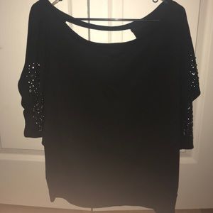 Short sleeve black dress up shirt.