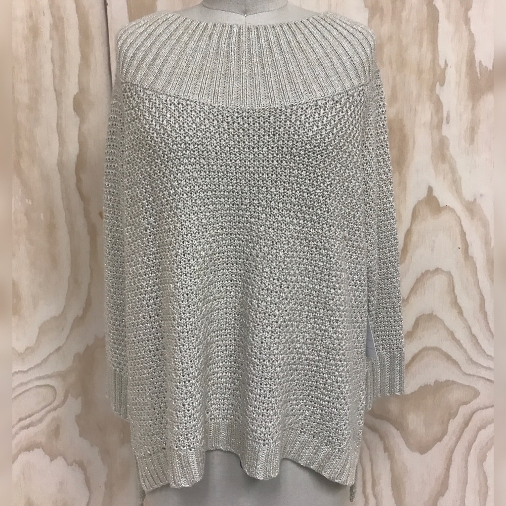 Oatmeal Sparkly Metallic Off-The-Shoulder Sweater