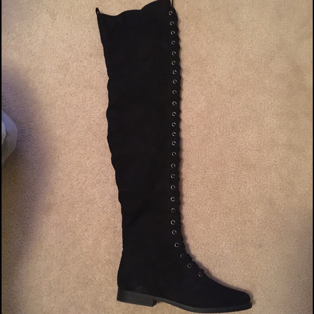 Over the knee lace up black boots