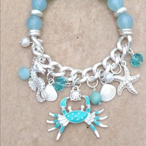 Silver Tone Blue Nautical Beach Charm Bracelet