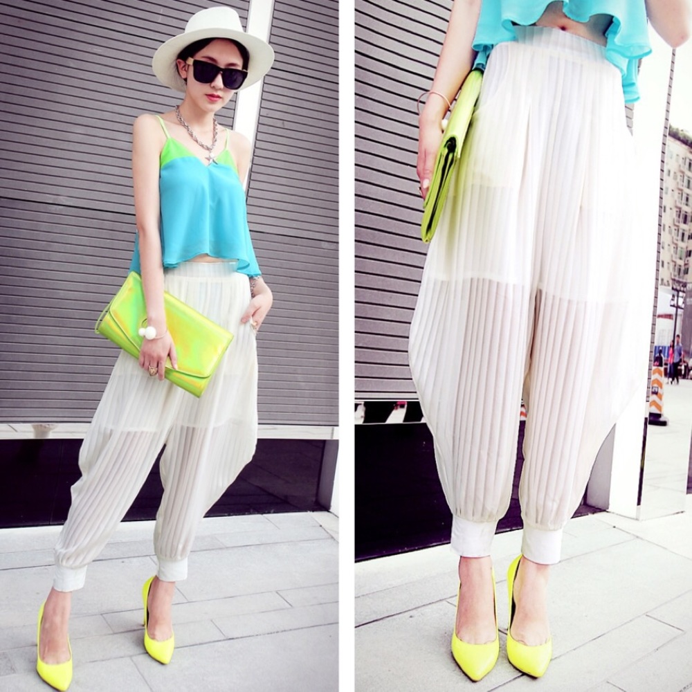 🆕 White Chiffon Harlem Joggers Pants Leggings