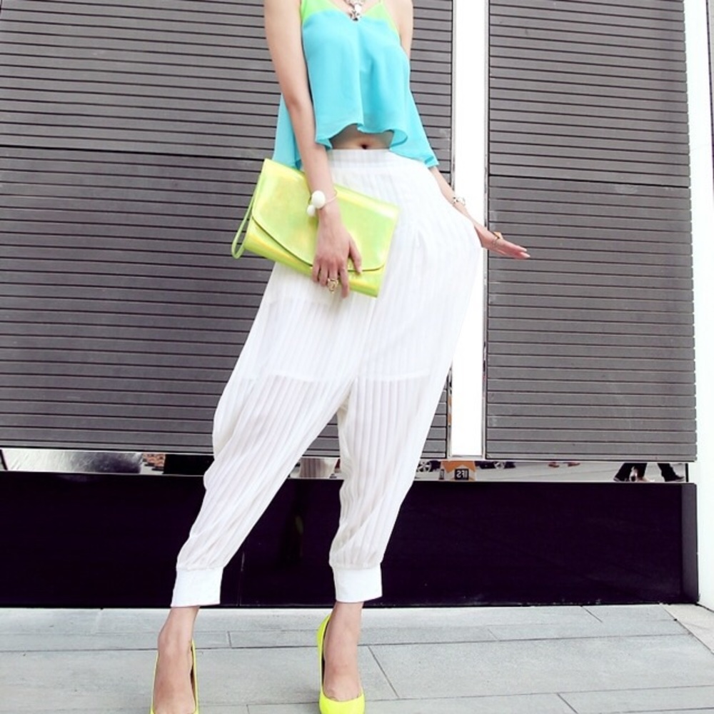 🆕 White Chiffon Harlem Joggers Pants Leggings - Picture 5 of 5