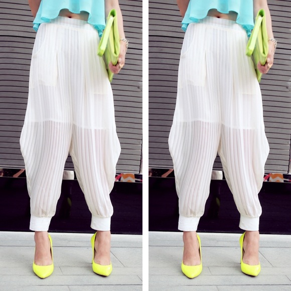 🆕 White Chiffon Harlem Joggers Pants Leggings - Picture 2 of 5