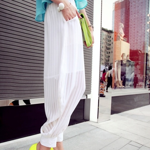 🆕 White Chiffon Harlem Joggers Pants Leggings - Picture 3 of 5