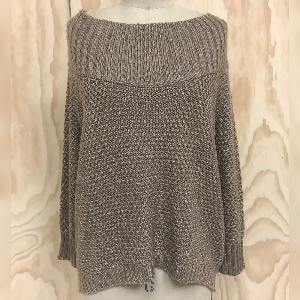 Mocha Sparkly Metallic Off-The-Shoulder Sweater