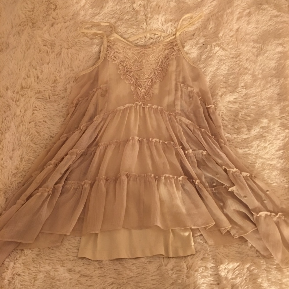 Free People sheer boho dress plus cream slip