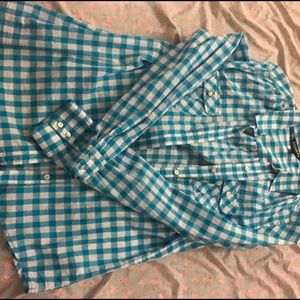 Express blue plaid button down shirt