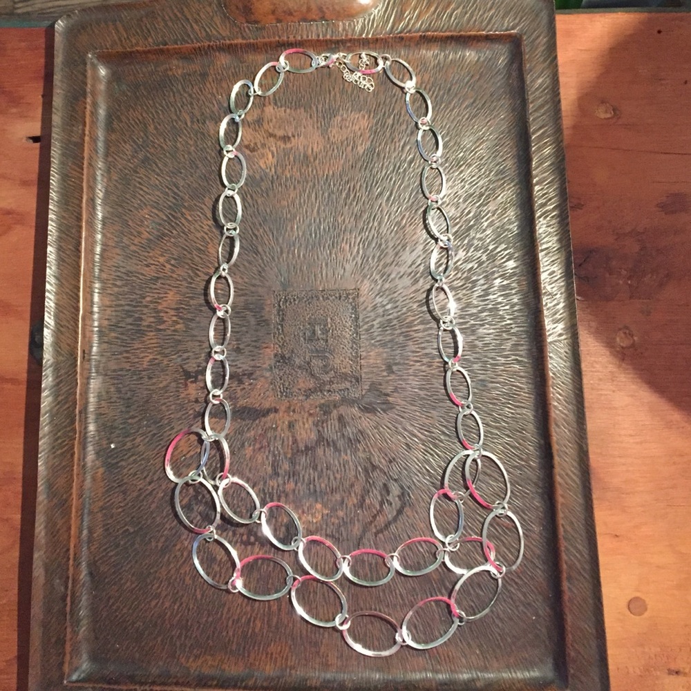 Long silver plated fashion necklace
