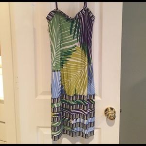 Strapless BCBG Max Azria palm leaves dress