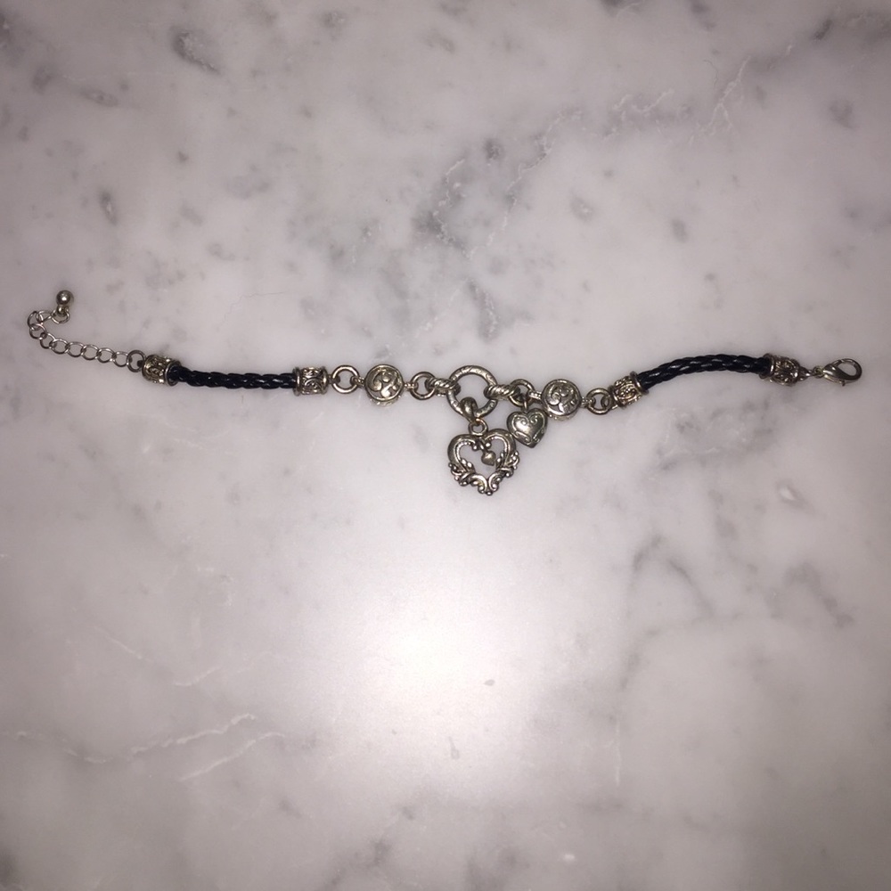 Sterling silver and leather charm bracelet