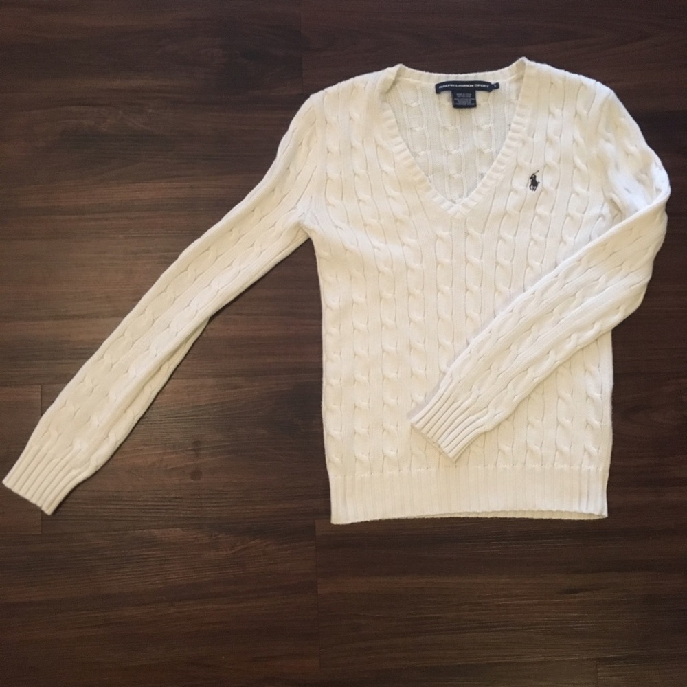 Ralph Lauren Sport cream cableknit v-neck sweater
