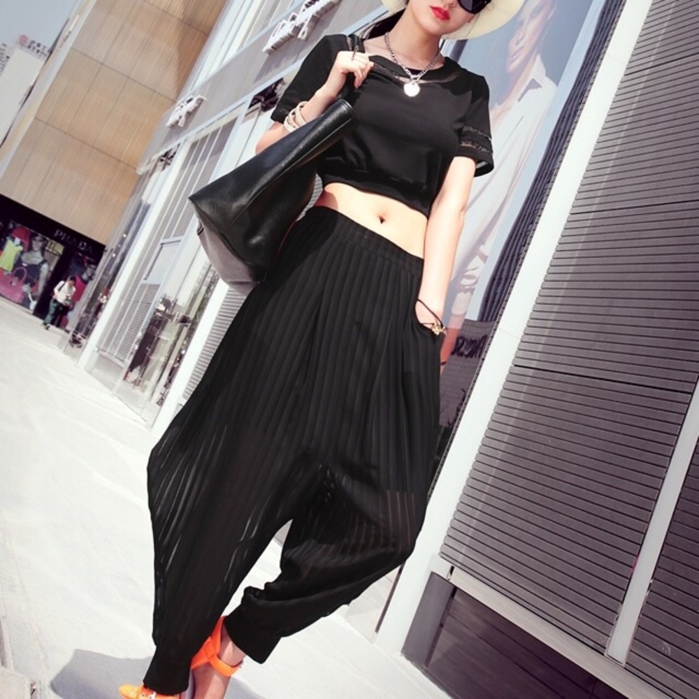 🆕 Black Chiffon Harlem Joggers Pants Leggings