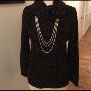 Black Cowl Neck Sweater with Colorful Flecks