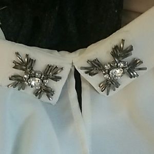 Sheer button up blouse with bedazzled collar