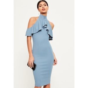 Missguided Blue Frill Midi Dress