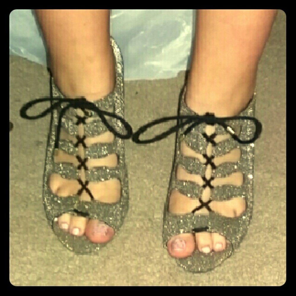 Lace up open toe color changing high heels