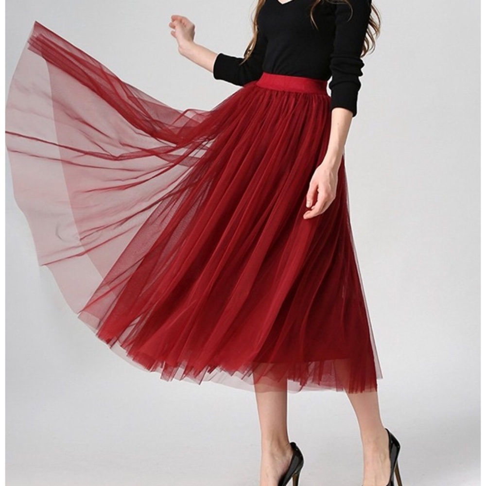 Red wine tulle skirt
