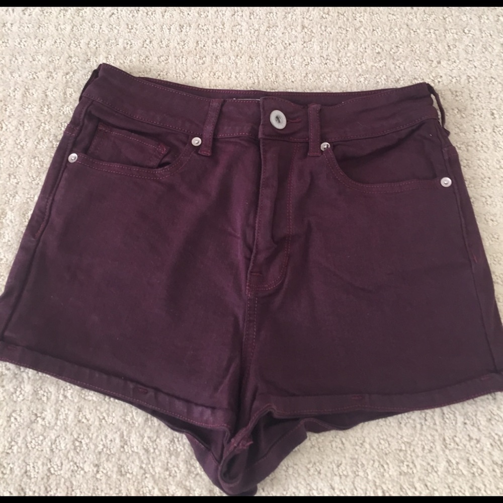 Burgundy denim shorts